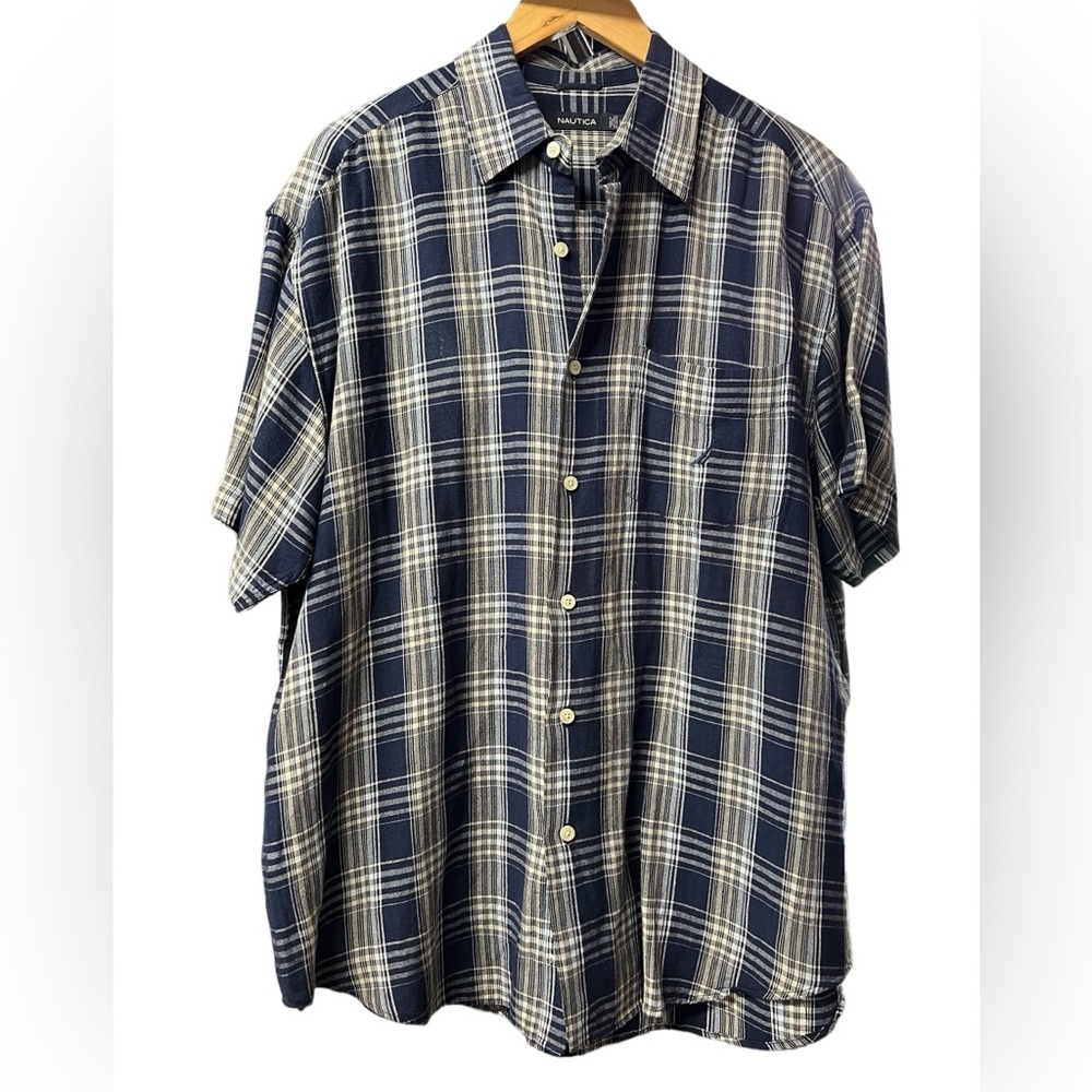 Men’s Large Nautica Linen Blend SS Buttoned Shirt